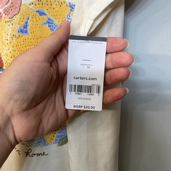 CARTERS NWT Girls Size 7 Split Sleeve T-shirt world globe cream yellow pink 🌎 - Picture 4 of 9